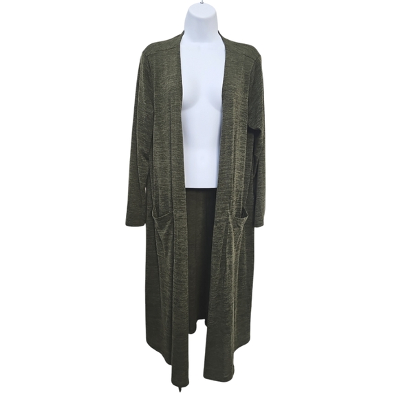 LulaRoe Knit Long Cardigan Sweater Medium Dark Green Open Front Long Sleeve - Picture 4 of 4